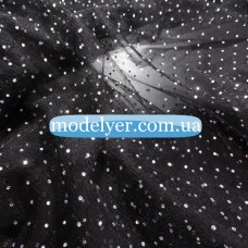 Ткань Сетка с камнями (черный-серебро)